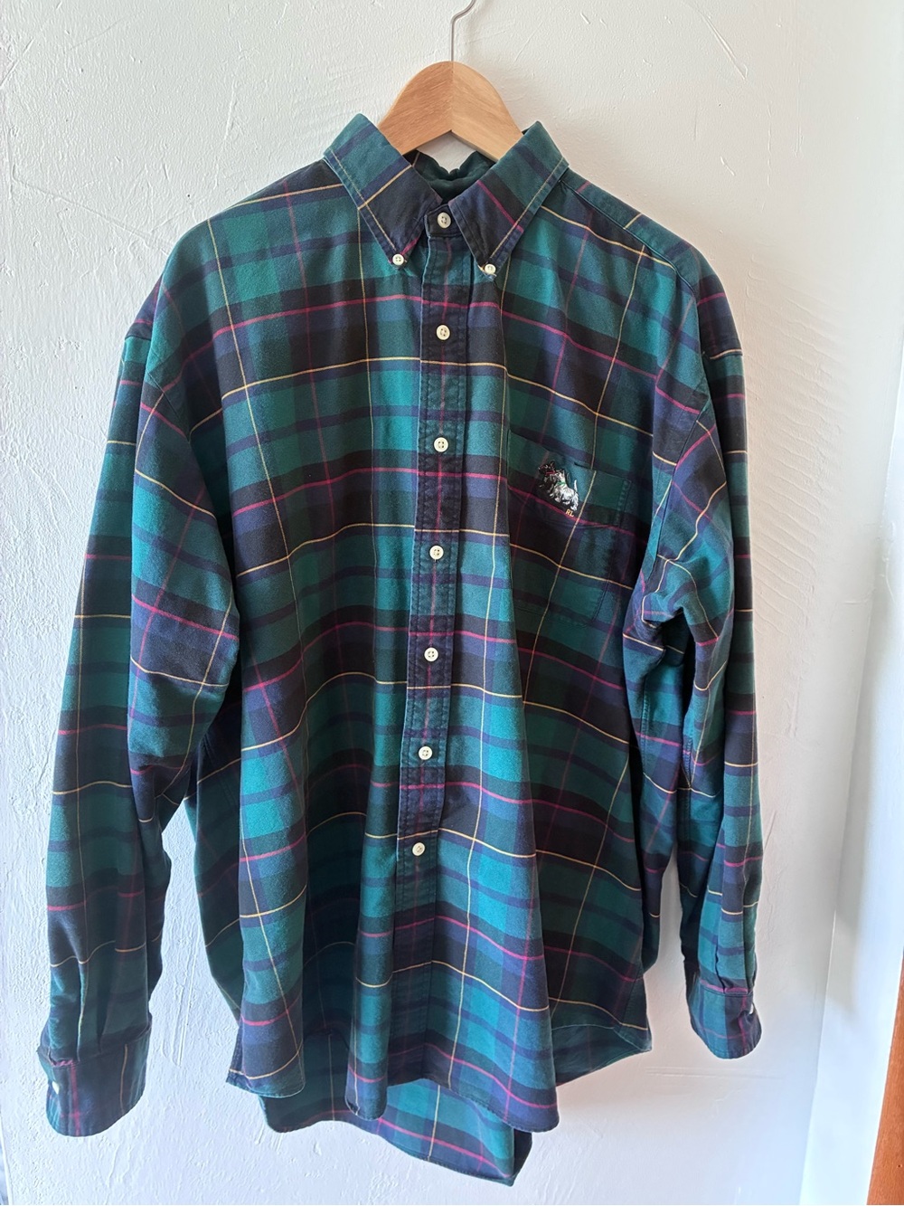 VTG Ralph Lauren Tartan Scottie Dog Embroidered Button Up Men’s XL